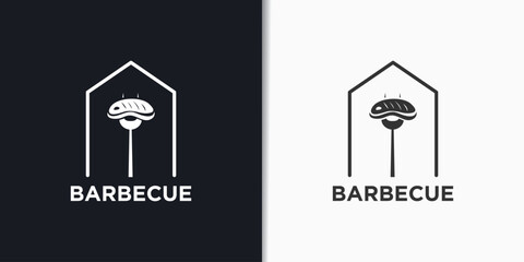 Vector vintage retro rustic BBQ grill barbecue barbecue logo