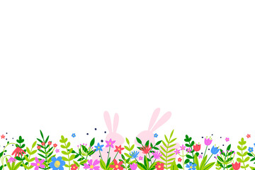Easter bunnies with flowers on transparent background. PNG illustration