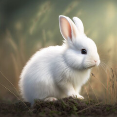 Cute little bunny in the grass sitting. Easter concept. AI generated.