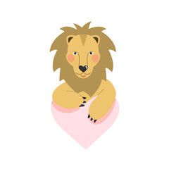 Lion cub vector illustration on a white background. A print on children's clothing. Lion.