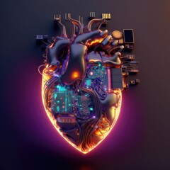 High-tech human heart shaped circuit board. Generative AI
