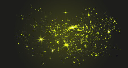 Abstract sparkling shiny texture. Shiny particle effect. Golden sparkling trail of space star dust from shiny particles on a dark background.