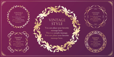 高級感のあるビンテージ調のフレームデザインセット　罫線　枠　ウエディング　ビンテージ　アンティーク
