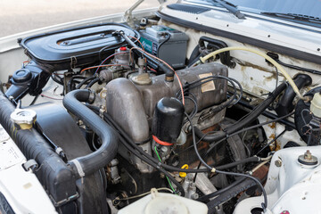 Fototapeta premium Detail view of the engine of a classic car