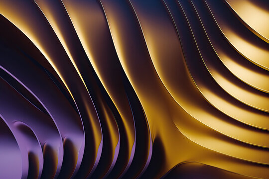 Wavy Golden Metallic 3D Background. Generative AI