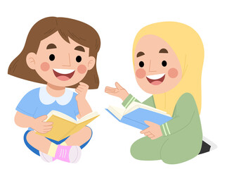Illustration of children reading a book together