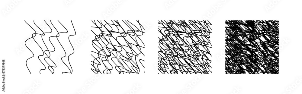 Poster Pencil shaded squares. Pen stroke scribble, hand drawn scrawl sketch texture and line sketched background vector set of pencil stroke square scribble illustration.