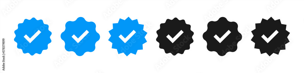 Poster Verified badge profile set. Social media account verification icons . Isolated check mark on black and blue. Guaranteed signs. Vector illustration 10 eps.