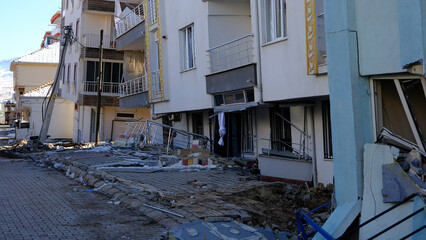 Fototapeta na wymiar Structures heavily damaged in Turkey 2023 earthquake.