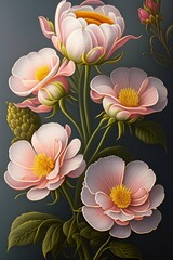 Fototapeta na wymiar Vintage style flowers in vertical format, AI generated illustration