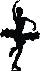 girl figure skater dancing figure skating, black silhouette on white background, vector illustration © sports photos