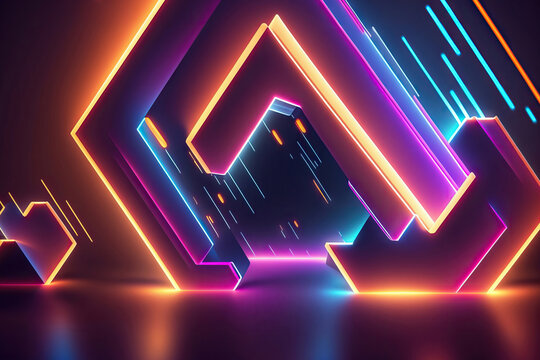 Generative AI illustration of colorful geometric neon shapes
