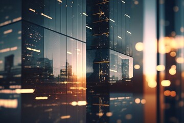 Enjoy the stunning view of a city's business district from a high tower, where the iconic buildings and busy streets create an impressive scene as the background