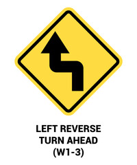 Fototapeta premium Manual On Uniform Traffic Control Device Left Reverse Turn Ahead Road Sign Symbol