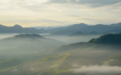 Misty mountain valleys in Basque country south west France