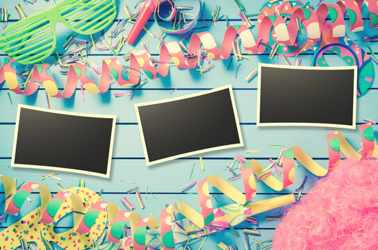 Colorful party background with empty photo frames