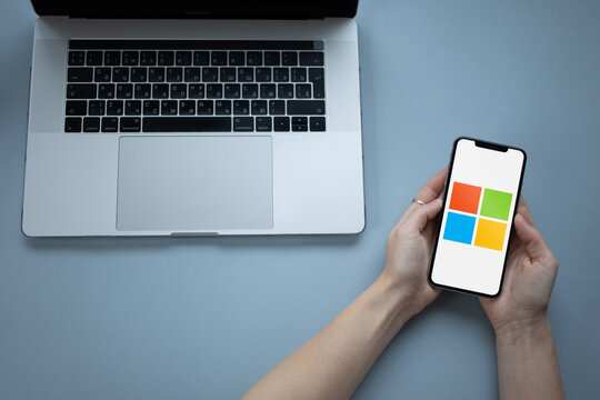 Mobile phone with the Microsoft Logo on the screen