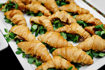 Stuffed croissants for breakfast buffet at the hotel