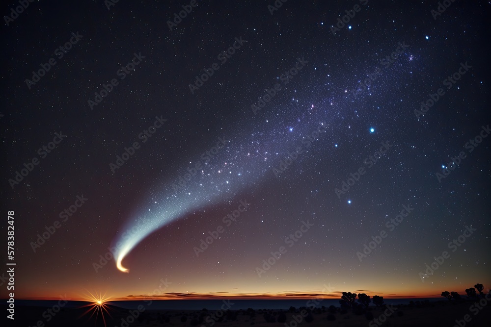 Wall mural set of illustrations of a landscape with asteriods, comets and shooting stars - created with generat