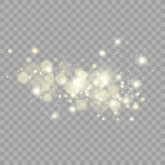 White sparks and golden stars glitter special light effect. Vector sparkles on transparent background. Christmas abstract pattern. Sparkling magic dust particles	
