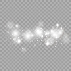 White sparks and golden stars glitter special light effect. Vector sparkles on transparent background. Christmas abstract pattern. Sparkling magic dust particles	

