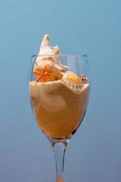 Glass with various conches and sand
