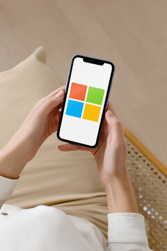 Mobile phone with the Microsoft Logo on the screen