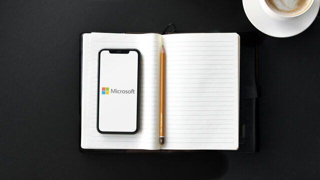 Mobile phone with the Microsoft Logo on the screen