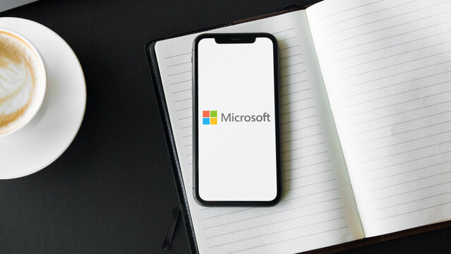 Mobile phone with the Microsoft Logo on the screen