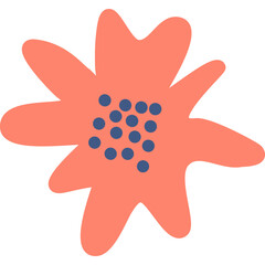 Simple abstract red flower. Hand drawn plant shape