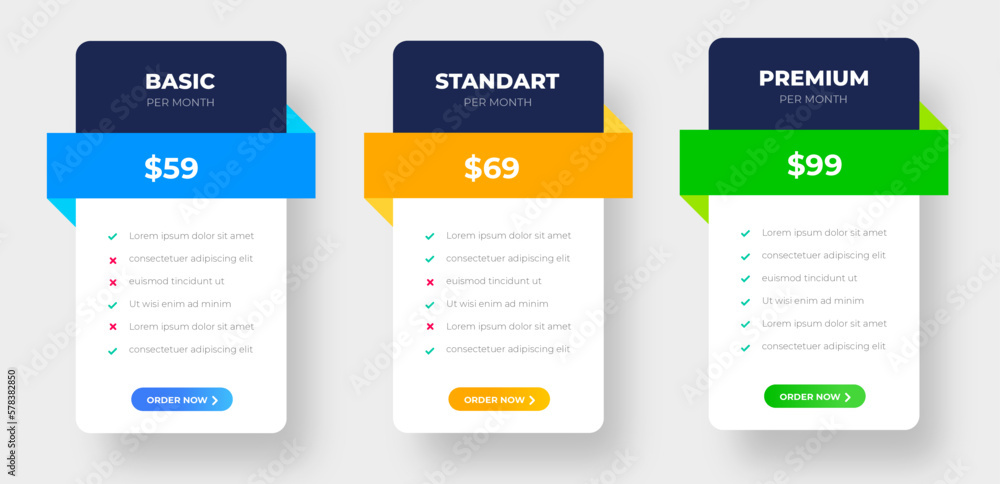 Fototapete ui ux pricing design tables with tariffs, subscription features checklist and business plans. pricin