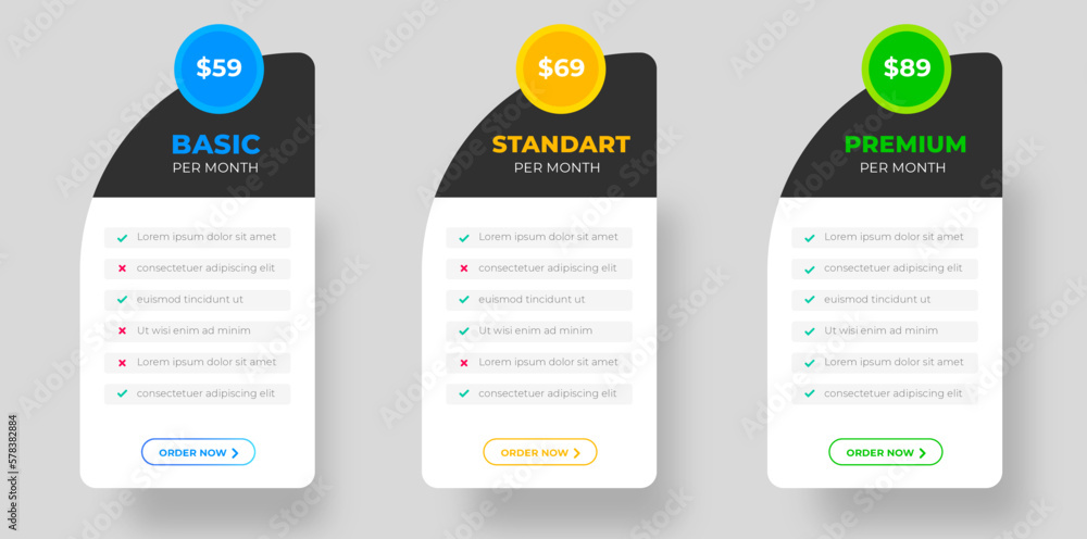 Fototapete ui ux pricing design tables with tariffs, subscription features checklist and business plans. pricin