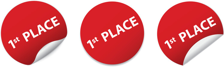 1st PLACE - red round sticker banners