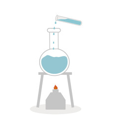 The science experiment of reactant were dropped in the analytical chemical that contain in the round-bottom flask and the chemical reaction were induced with heat by alcohol burner.