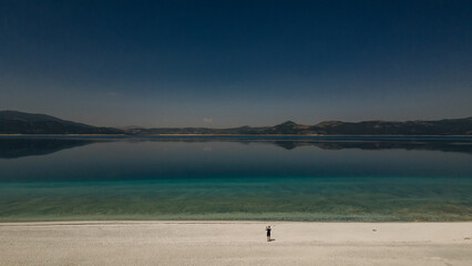aerial view shot salda lake of burdur, turkey