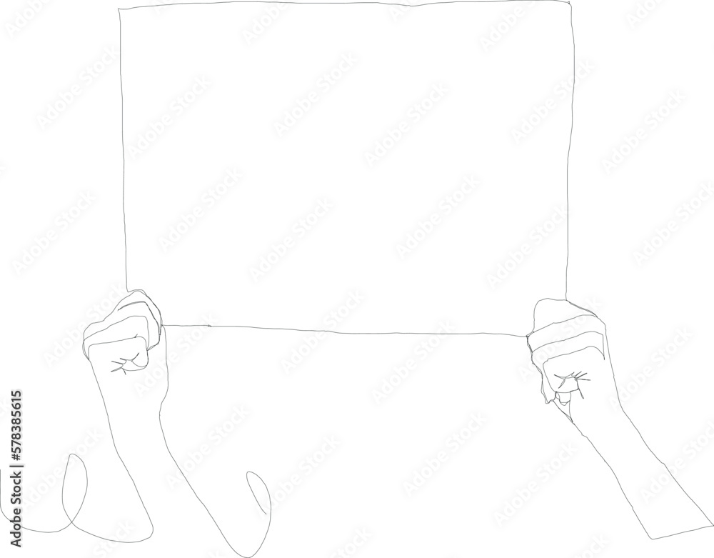 Poster hand holding a blank cardboard sign. single line vector design of a protester.