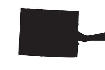 Hand holding a blank cardboard sign. Silhouette vector design.
