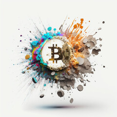 Fototapeta na wymiar bitcoin cryptocurrency colorful crash explosion bear market white background .created with Generative AI technology
