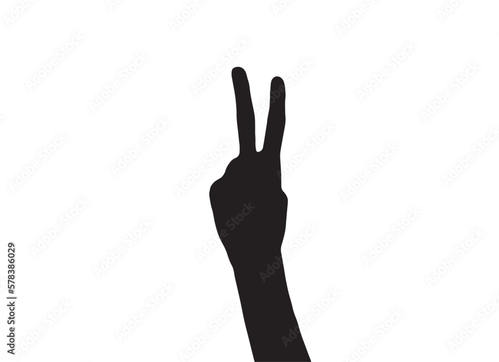 Poster hand showing number two with finger, silhouette vector. counting with hand.