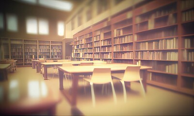 Library room interior blur background for your design, generative AI - obrazy, fototapety, plakaty