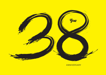38 year anniversary celebration logotype on yellow background, 38 number design, 38th Birthday invitation, anniversary logo template, logo number design vector, calligraphy font, typography logo