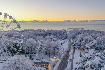 Lithuania at winter time and snow in popular sea side