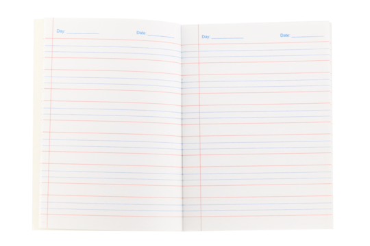 Cutout of an isolated blank 3-line notebook  with pages for kids  with the transparent png
