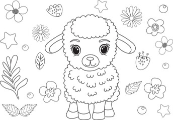 sheep, lamb, childrens coloring book isolated vector