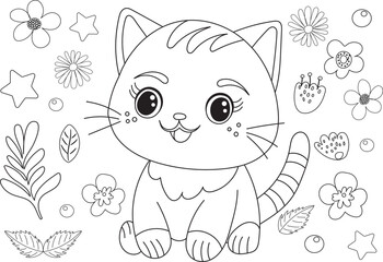 kitten childrens coloring book isolated vector
