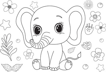 baby elephant childrens coloring book isolated vector