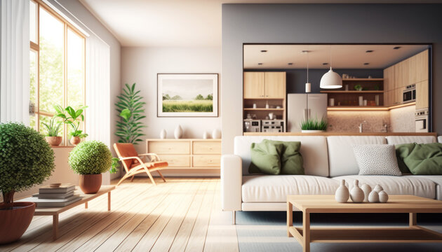 Salon moderne d'un appartement ou villa haut de gamme, lumineux et cossu