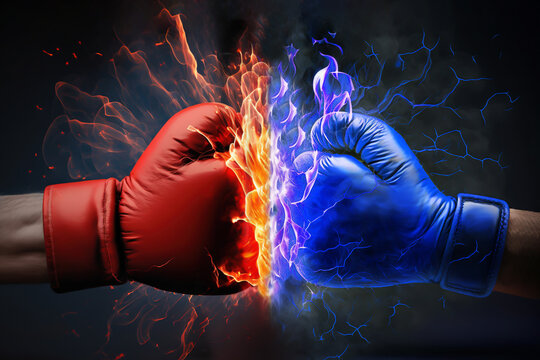 Fist with Red Boxing Glove Punch with Fist with Blue Boxing Glove