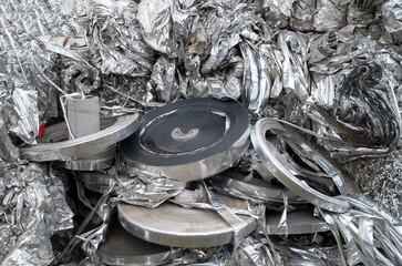 A pile of aluminum foil sorted for recycling close