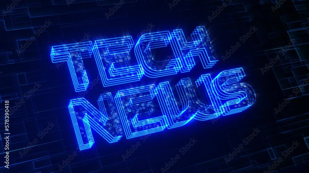 Poster futuristic blue shiny 3d perspective motion view tech news lettering lines with digital technology t